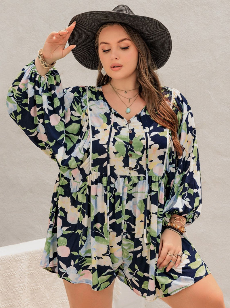 Hazel Blues® | Tied Printed Long Sleeve Romper