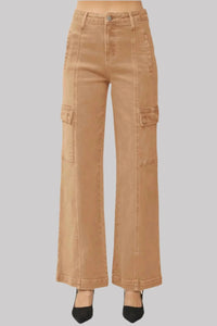 Hazel Blues® |  RISEN High Rise Wide Leg Cargo Jeans