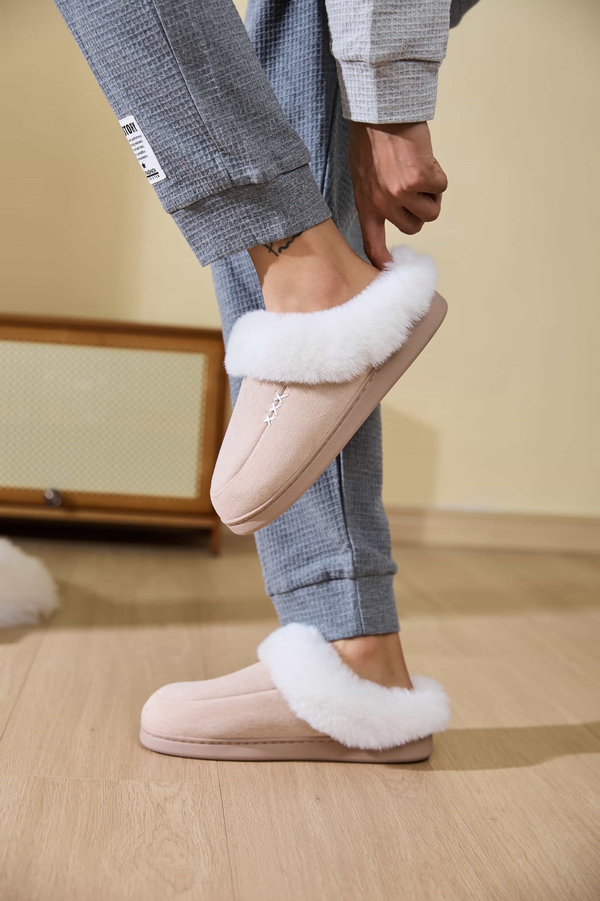 Hazel Blues® |  Fluff Trim Round Toe Flat Slippers