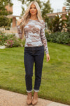 Hazel Blues® |  Green Western Fashion Camouflage Print Mesh Long Sleeve Top