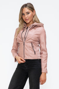 Hazel Blues® |  Snobbish Faux Leather Zip Up Drawstring Hooded Jacket