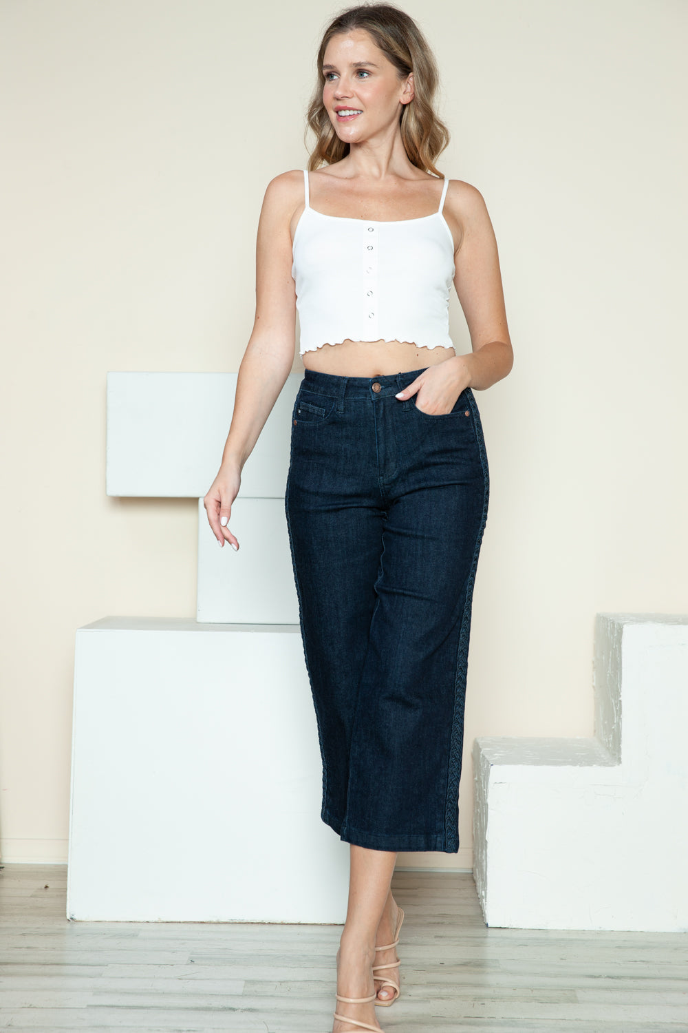 Hazel Blues® |  Judy Blue Side Seam Braid Detail Crop Wide Leg Jeans