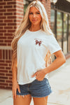 Hazel Blues® |  White Game Day Bowknot Embroidered Graphic Casual Tee