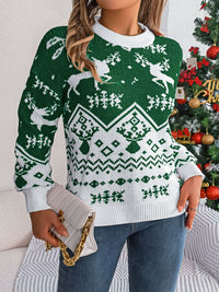 Hazel Blues® |  Christmas Element Round Neck Long Sleeve Sweater