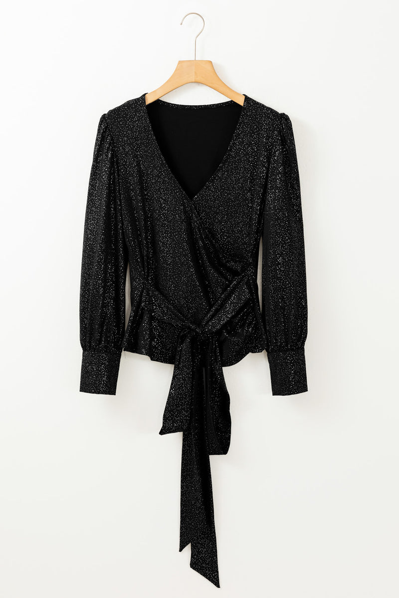 Hazel Blues® |  Glitter Surplice Long Sleeve Blouse