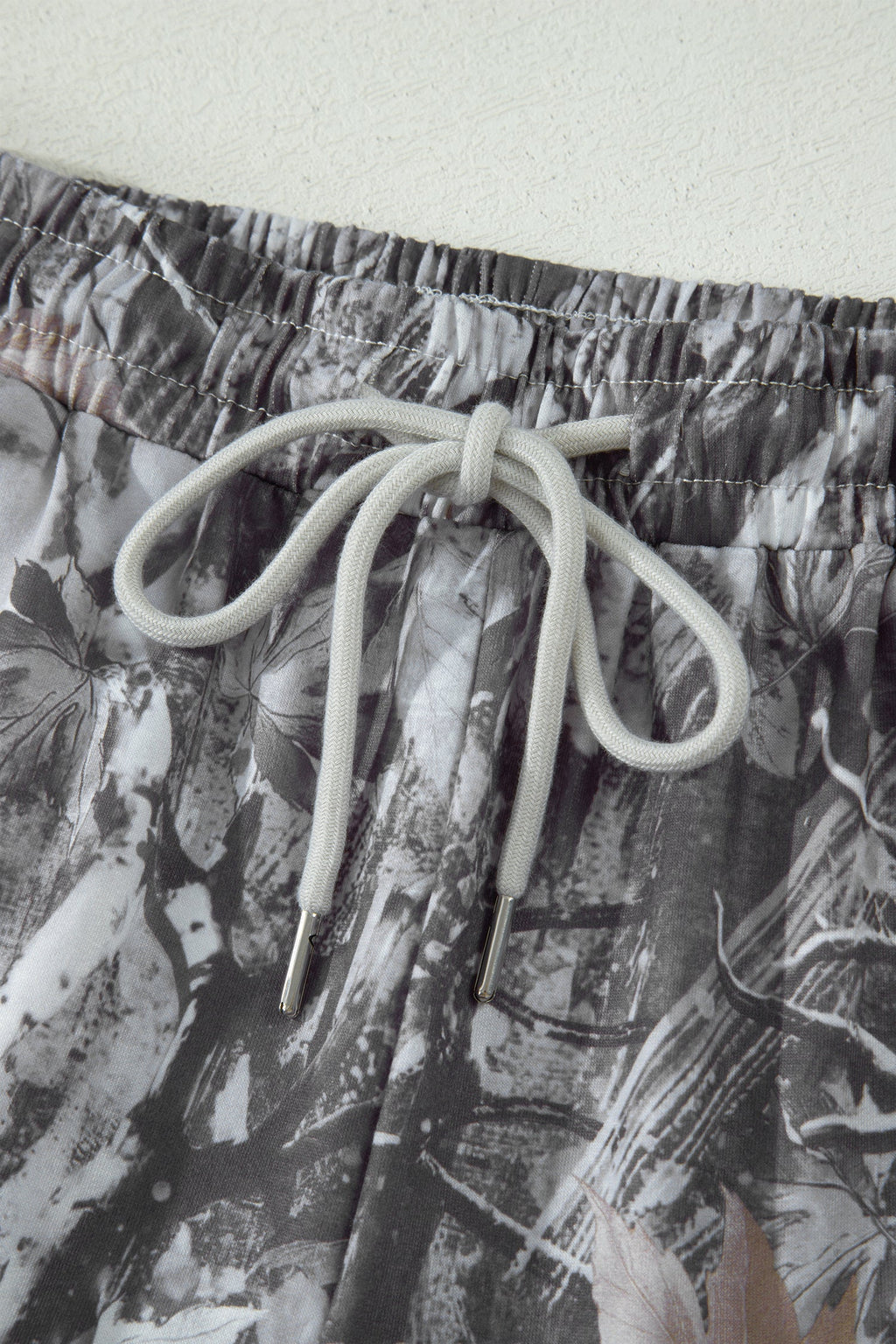 Abstract Maple Leaf Printed Tie Elastic Waist Shorts