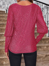 Hazel Blues® |  Sequin Boat Neck Long Sleeve Top