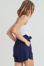 Hazel Blues® |  Cotton Bleu by Nu Label Buckle Belt Cotton Linen Shorts