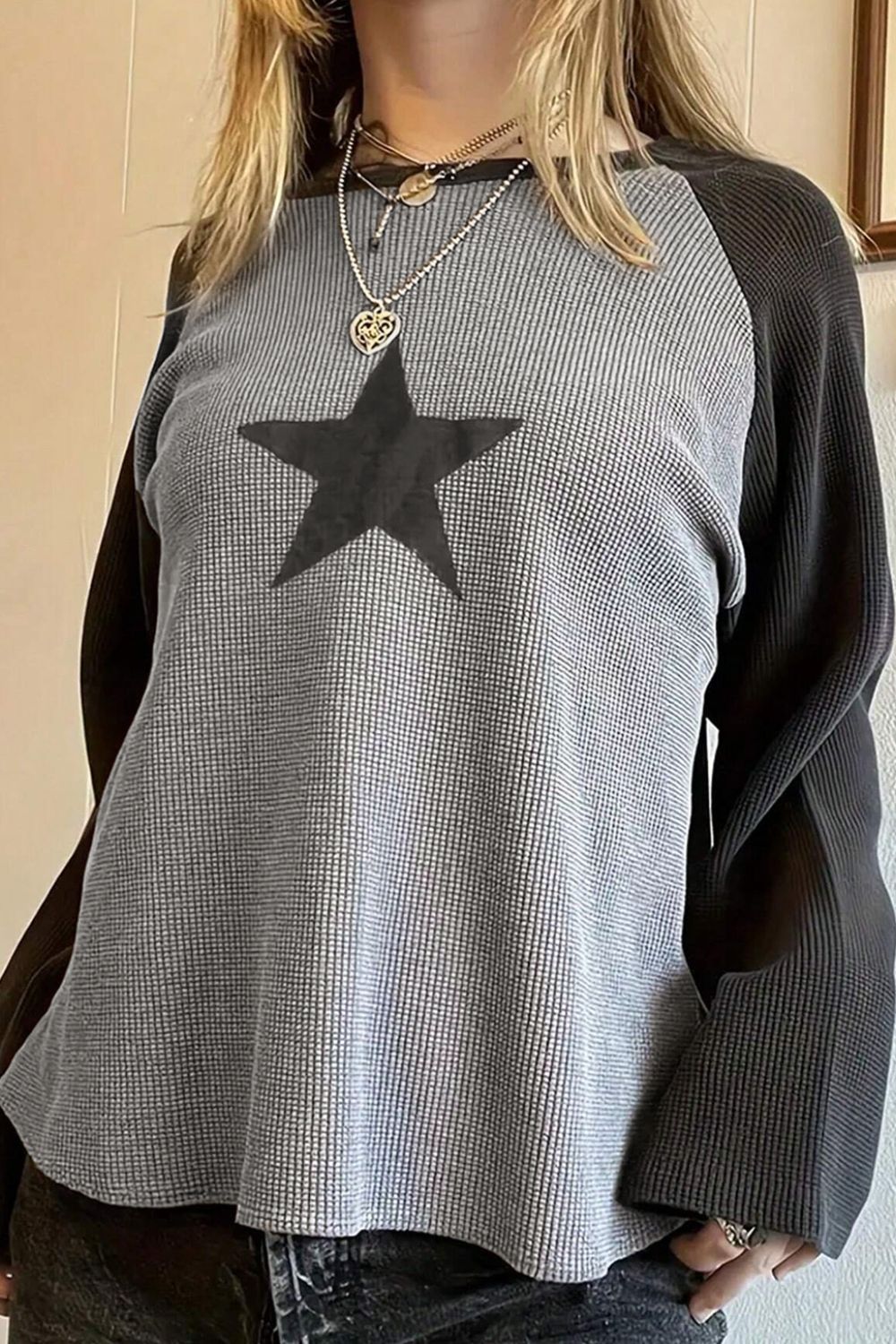 Hazel Blues® |  Star Round Neck Raglan Sleeve Top