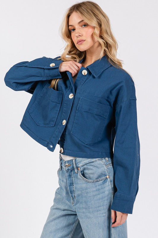 Hazel Blues® |  bytos Button Down Cropped Denim Jacket with Patch Pockets