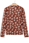 Hazel Blues® |  Red Mesh Star Print Mock Neck Sheath Long Sleeve Top