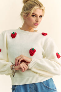 Hazel Blues® |  Davi & Dani Crochet Strawberry Round Neck Sweater