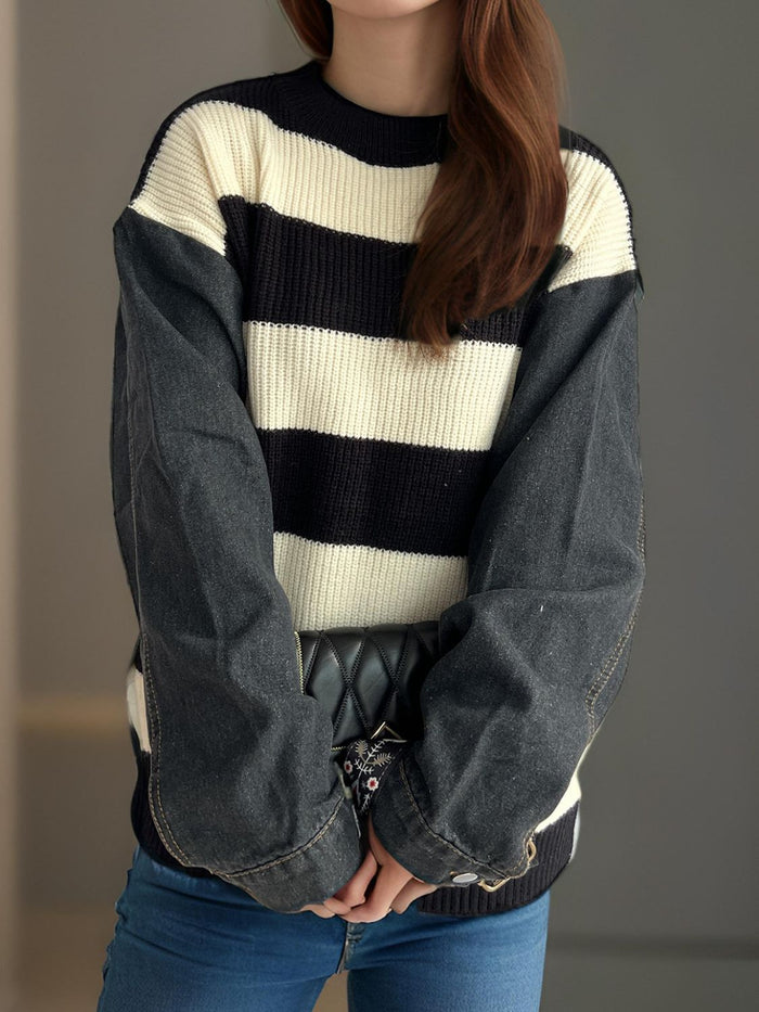 Hazel Blues® |  Contrast Round Neck Long Sleeve Sweater