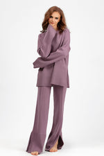Hazel Blues® |  Basic Bae Slit Round Neck Long Sleeve Top and Drawstring Pants Sweater Set
