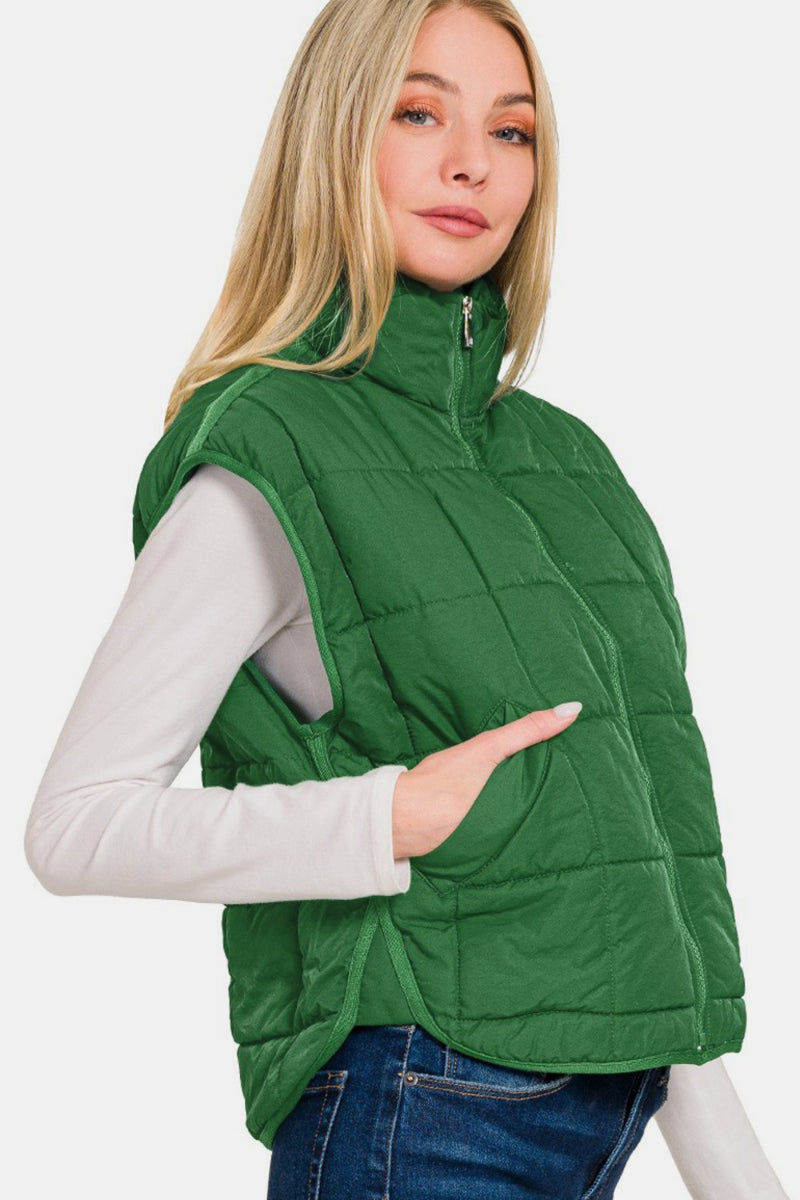 Hazel Blues® |  Zenana Zip Up Cropped Puffer Vest with Pockets