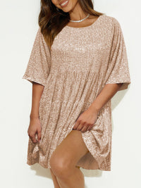 Hazel Blues® |  Sequin Round Neck Half Sleeve Mini Dress