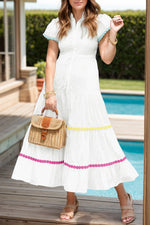 Hazel Blues® |  Contrast Trim Button Up Short Sleeve Dress
