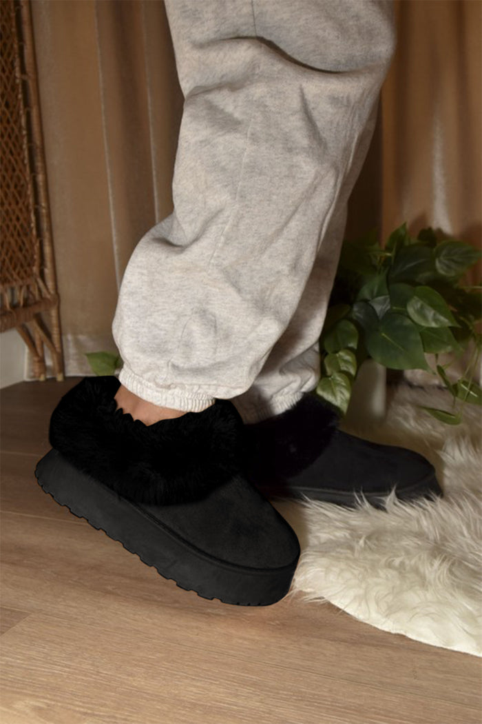 Hazel Blues® |  WILD DIVA Faux-Fur Platform Slip On Booties