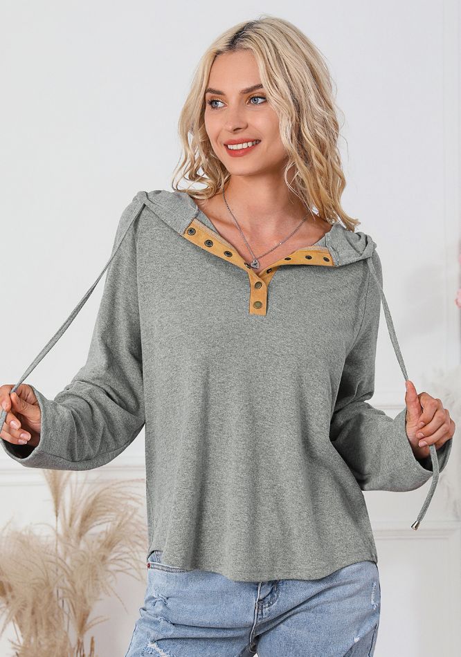 Drawstring Quarter Snap Long Sleeve Hoodie