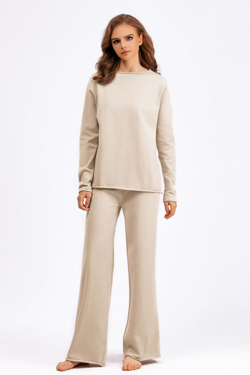 Hazel Blues® |  Basic Bae Rolled Round Neck Top and Pants Sweater Set