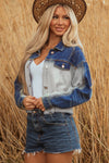 Hazel Blues® |  Dusk Blue Color Block Patchwork Flap Detail Distress Denim Jacket