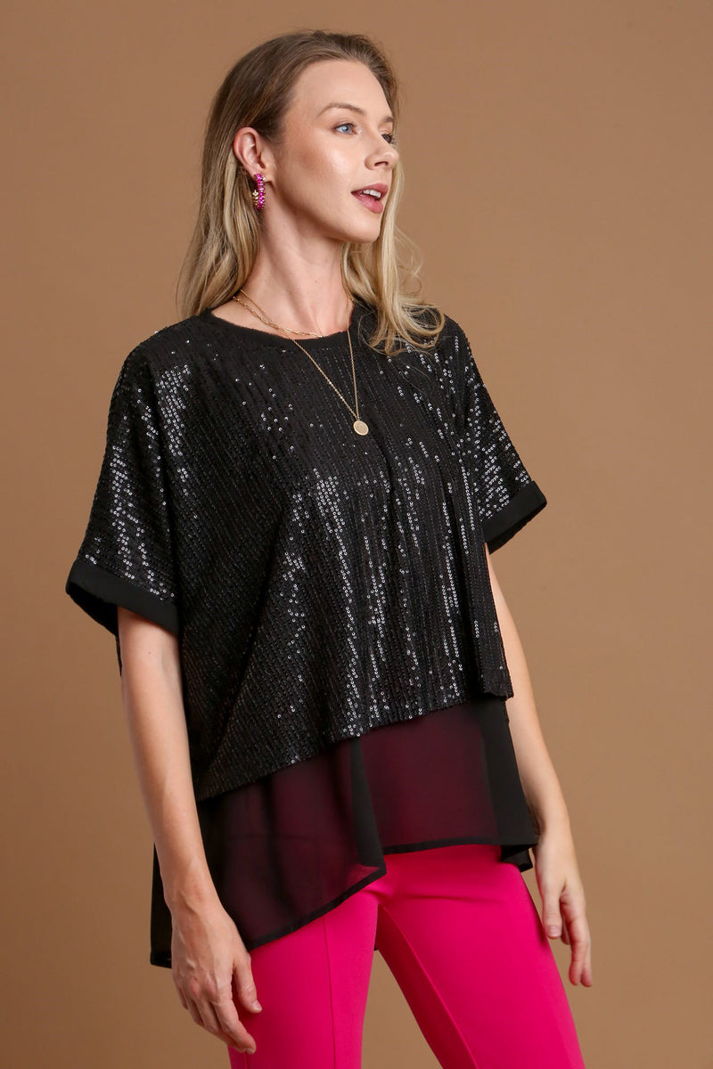 Hazel Blues® |  Umgee Sequin Half Sleeve Layered Blouse