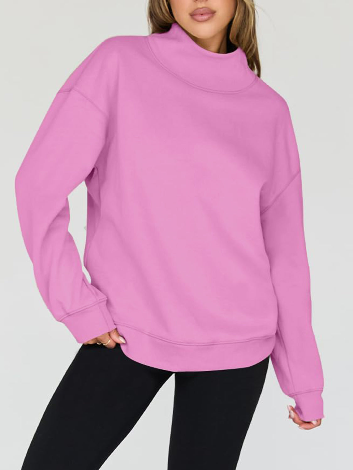 Hazel Blues® |  Mock Neck Drop Shoulder Long Sleeve Sweatshirt