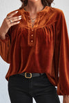 Hazel Blues® |  Notched Long Sleeve Velvet Top