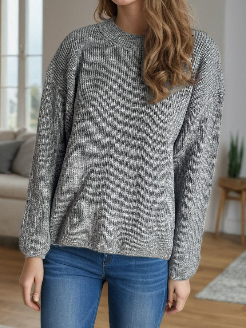 Hazel Blues® |  Solid Color Round Neck Long Sleeve Sweater