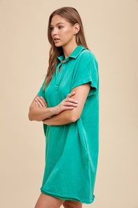 Hazel Blues® |  Annie Wear Mineral Washed Johnny Collar Short Sleeve Dress