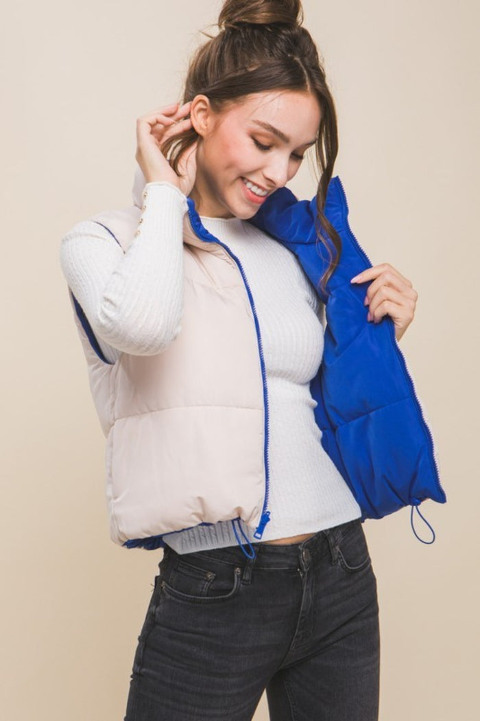 Hazel Blues® |  Love Tree Zip Up Cropped Contrast Reversible Vest