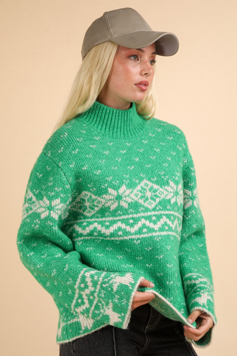 Hazel Blues® |  VERY J Christmas Element Mock Neck Long Sleeve Sweater