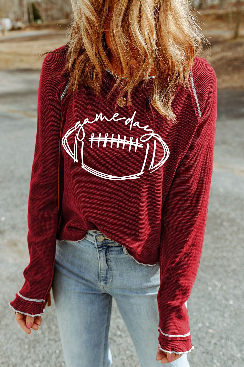 Hazel Blues® |  Football Round Neck Long Sleeve Sweatshirt