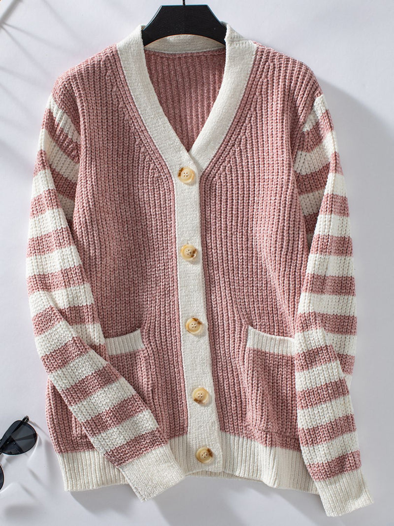 Hazel Blues® |  Striped Button Up Long Sleeve Cardigan