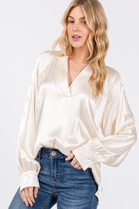 Hazel Blues® |  SAGE + FIG Notched Long Sleeve Blouse