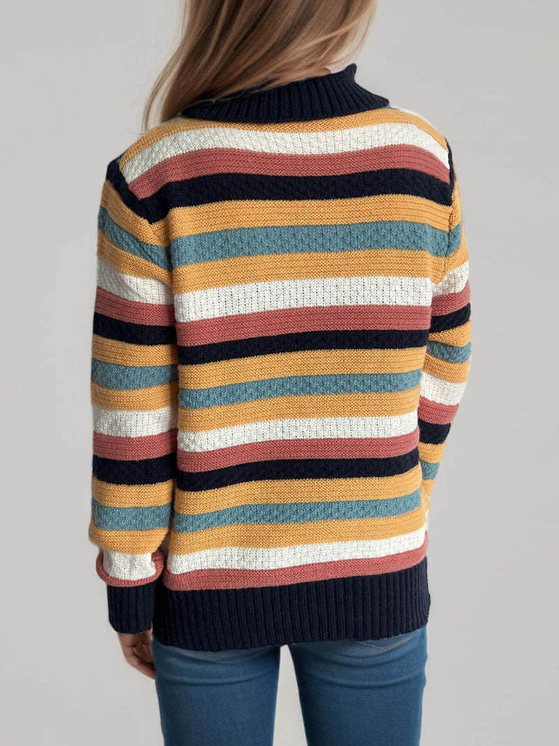 Hazel Blues® |  Contrast Stripes Turtleneck Long Sleeve Sweater