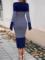 Hazel Blues® |  Striped V-Neck Long Sleeve Sweater Dress