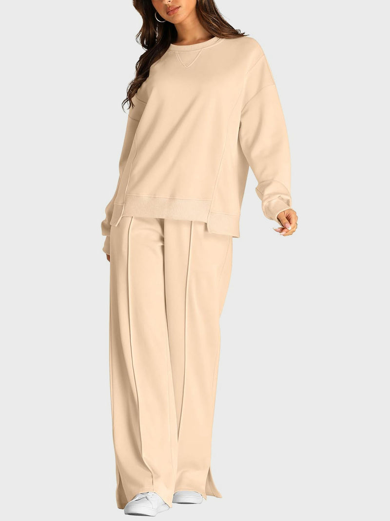 Hazel Blues® |  Round Neck Long Sleeve Top and Slit Pants Set