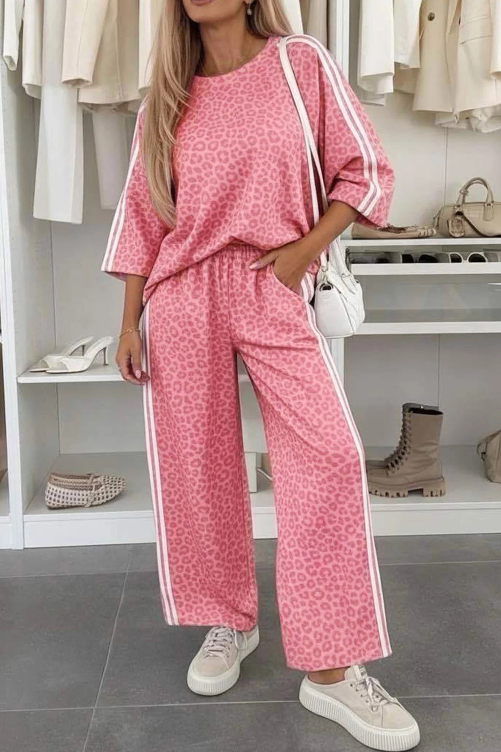 Varsity Crush Striped Leopard Pants Set