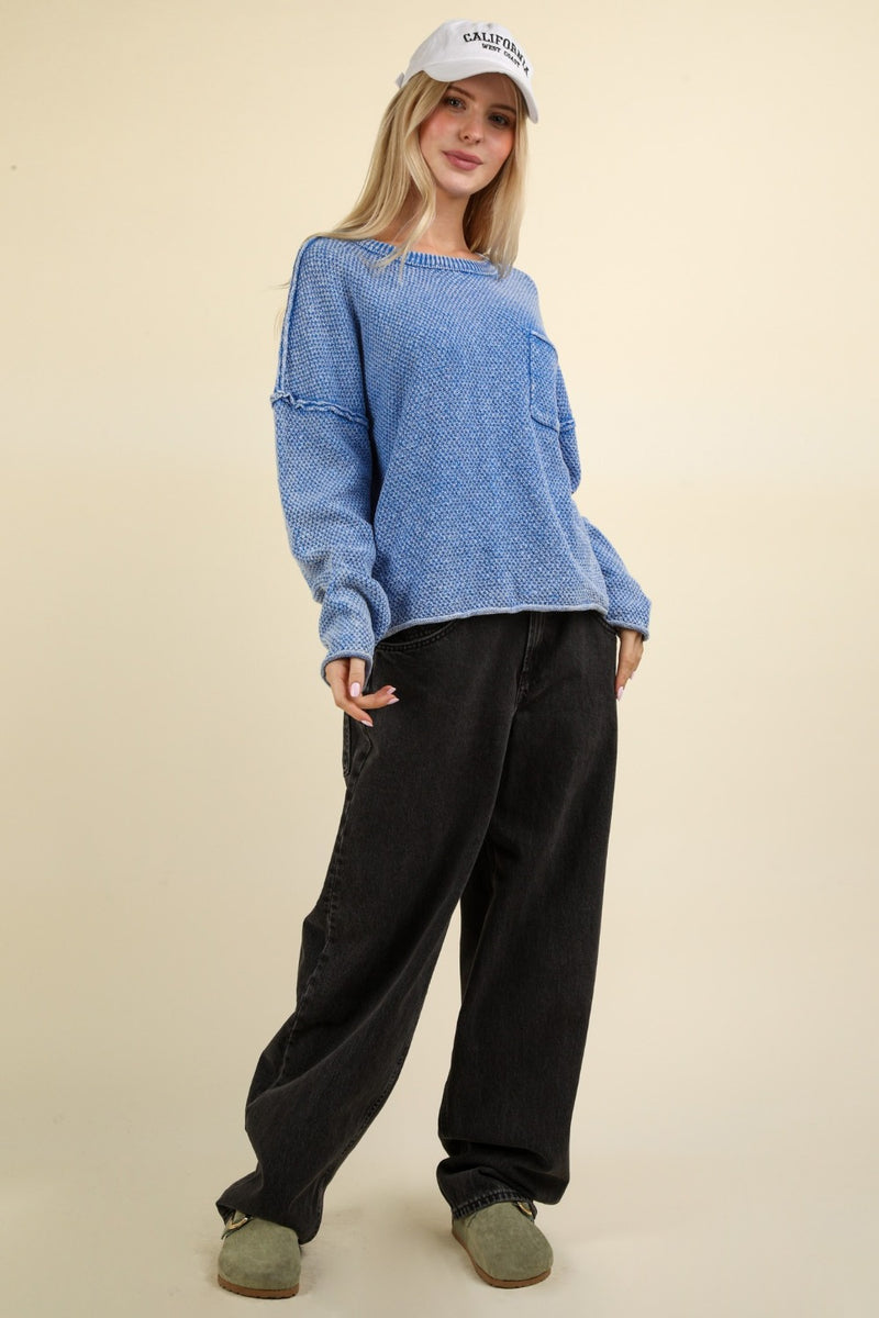 Hazel Blues® |  VERY J Mineral Washed Exposed Seam Sweater