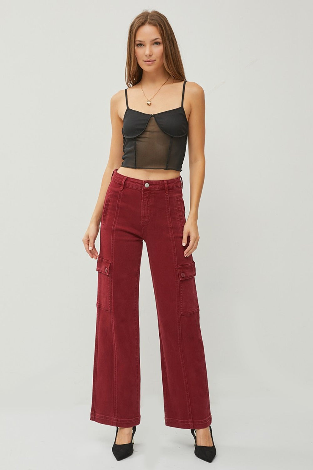 Hazel Blues® |  RISEN High Rise Wide Leg Cargo Jeans