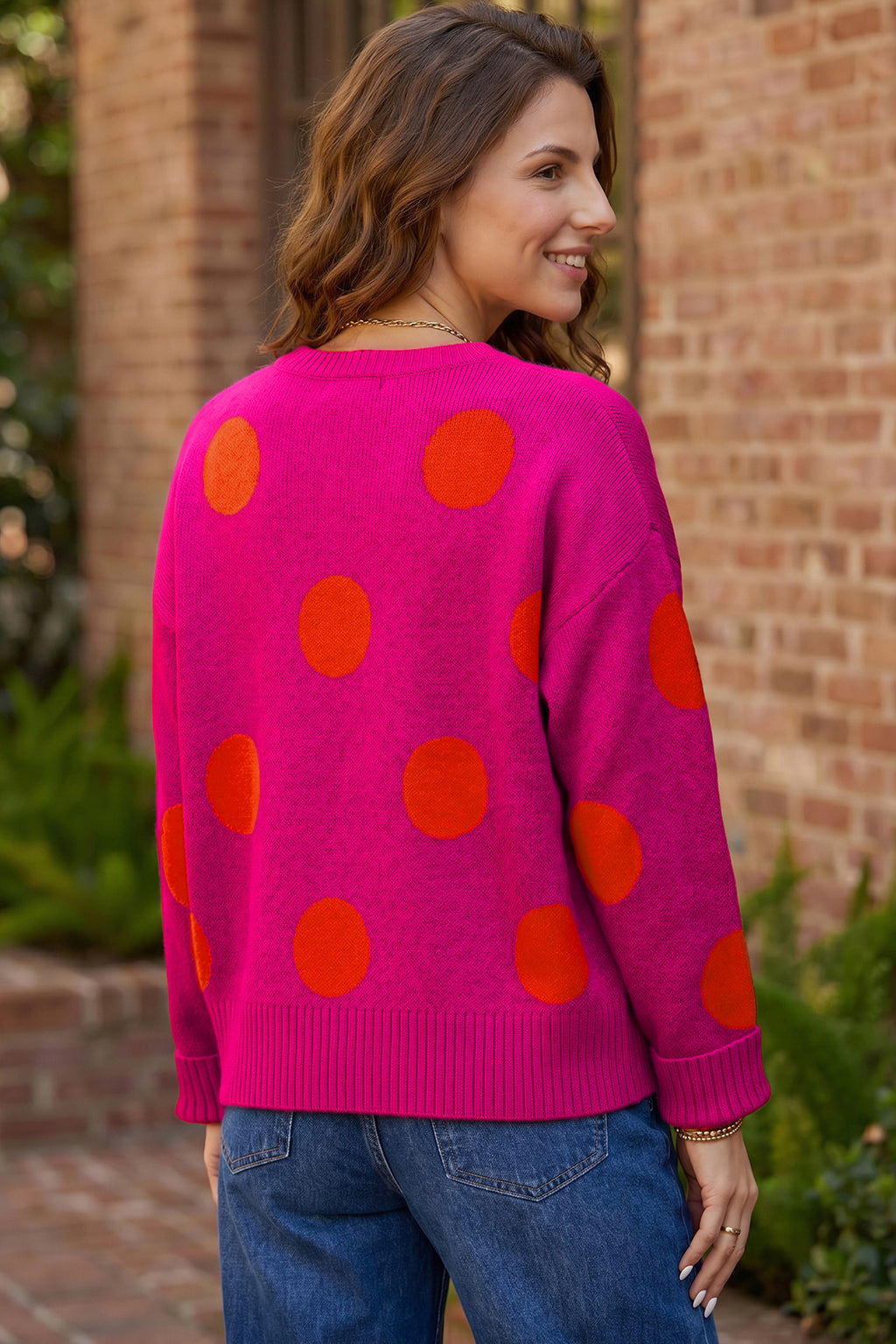Strawberry Pink Playful Cozy Polka-Dot Sweater