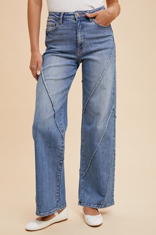 Hazel Blues® |  Annie Wear Decorative Seams Wide Leg Jeans