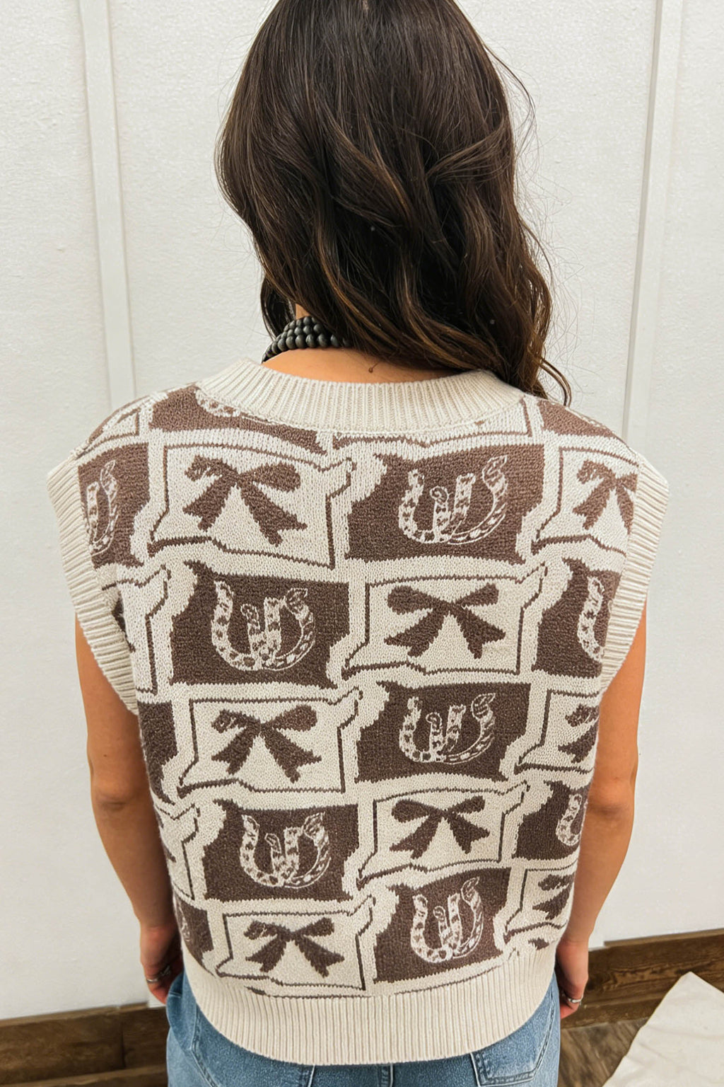 Hazel Blues® |  Cowgirl Charm Sweater Vest | Western Horseshoe Sweater Vest