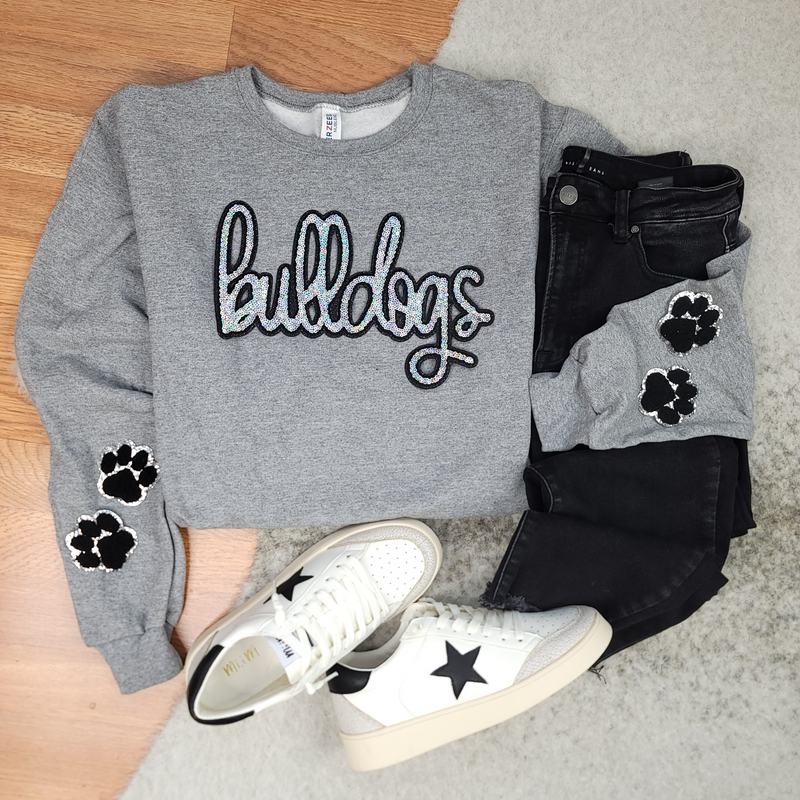 Hazel Blues® |  Bulldog Script Sequin Patch Sweatshirt