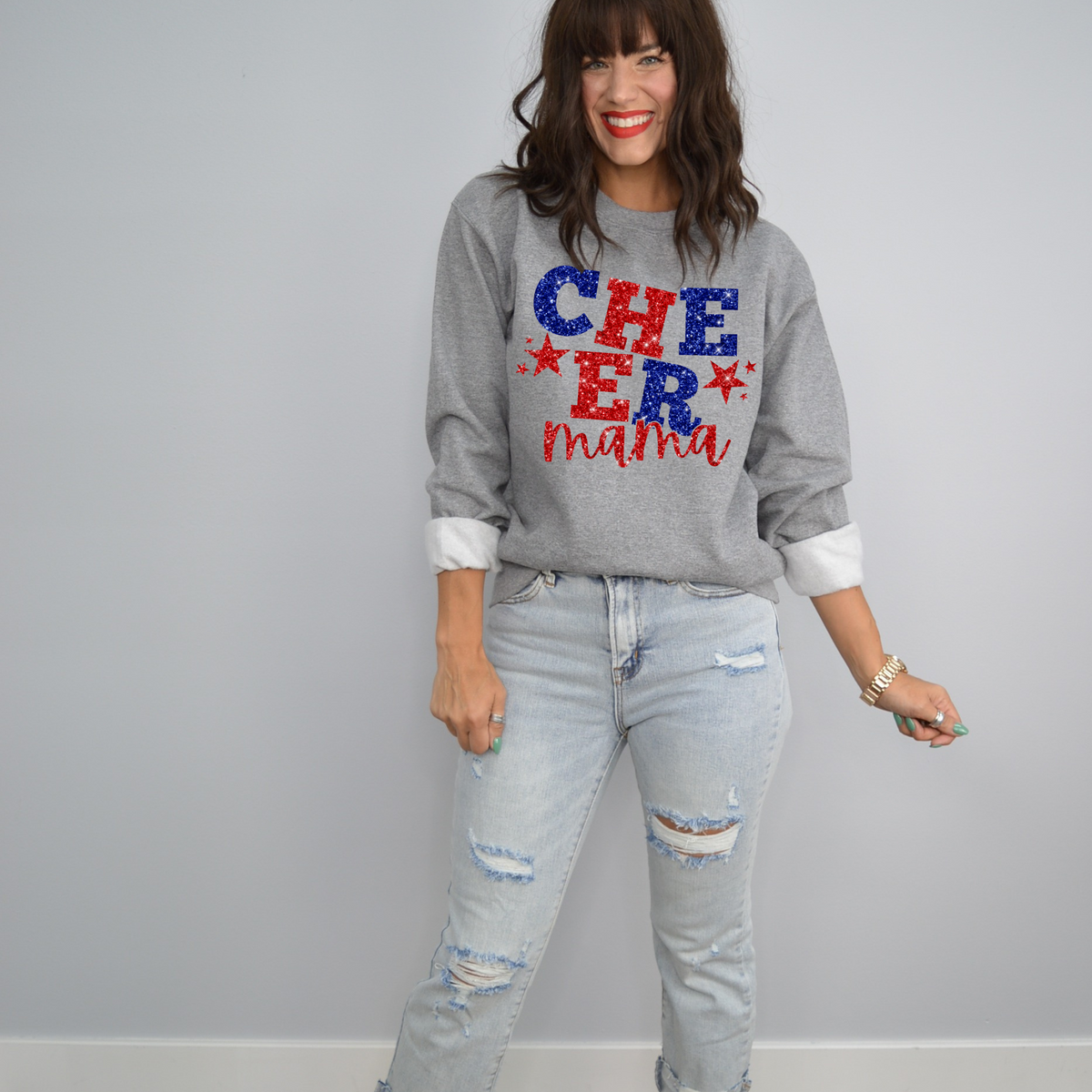 Hazel Blues® |  Cheer Mama Glitter Graphic Sweatshirt