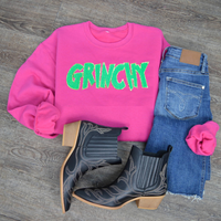 3Blues Designs |   Hazel Blues® |  Grinchy Chenille Patch Sweatshirt: LIME GREEN