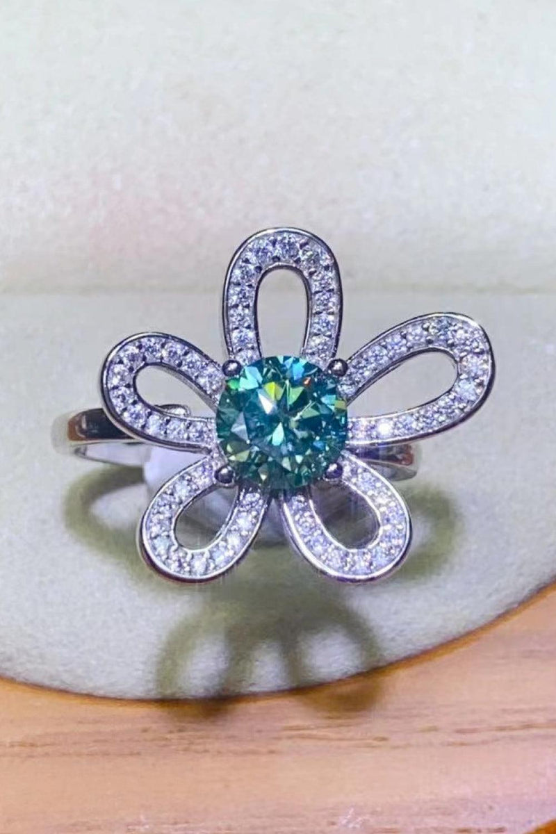 Hazel Blues® | 1 Carat Moissanite Flower Shape Open Ring - Hazel Blues®