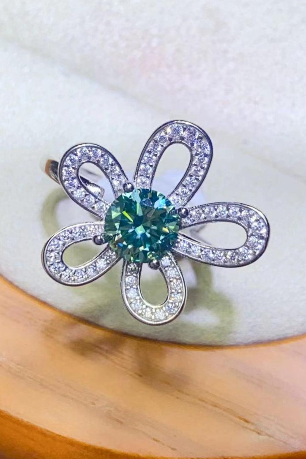 Hazel Blues® | 1 Carat Moissanite Flower Shape Open Ring - Hazel Blues®