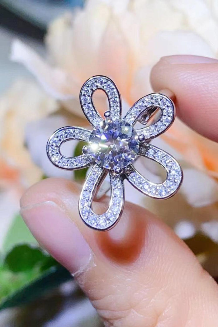 Hazel Blues® | 1 Carat Moissanite Flower-Shape Open Ring - Hazel Blues®